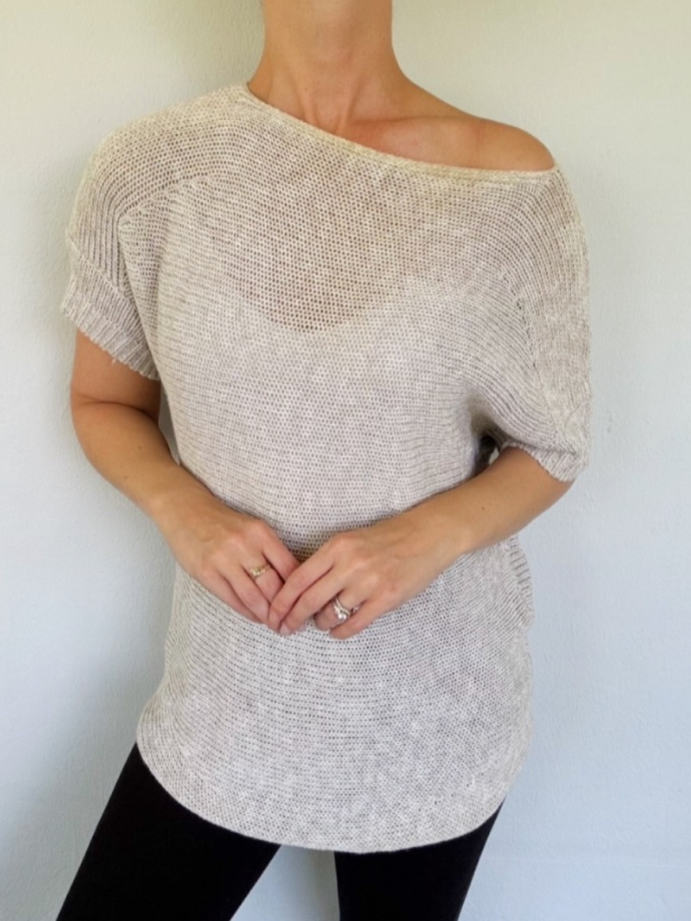 Tommy Bahama light gray linen knit loose fit short sleeve sweater top size small